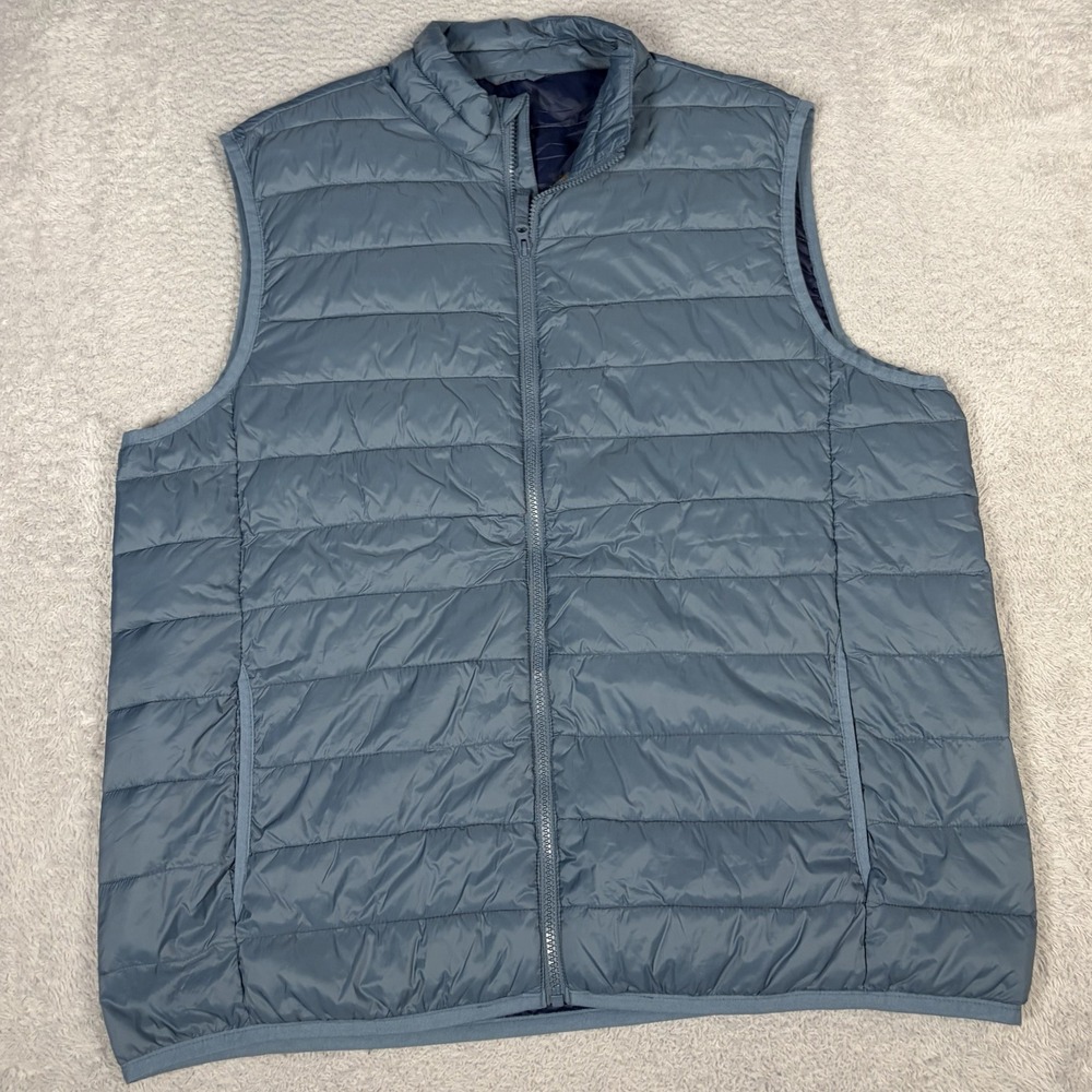 Old Navy Bubble Puffer Vest Mens XL Quilted Full Zip Insulated Blue Packable